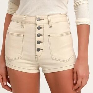 We The Free High Rise Bridgette Cream Button Fly Denim Shorts‎